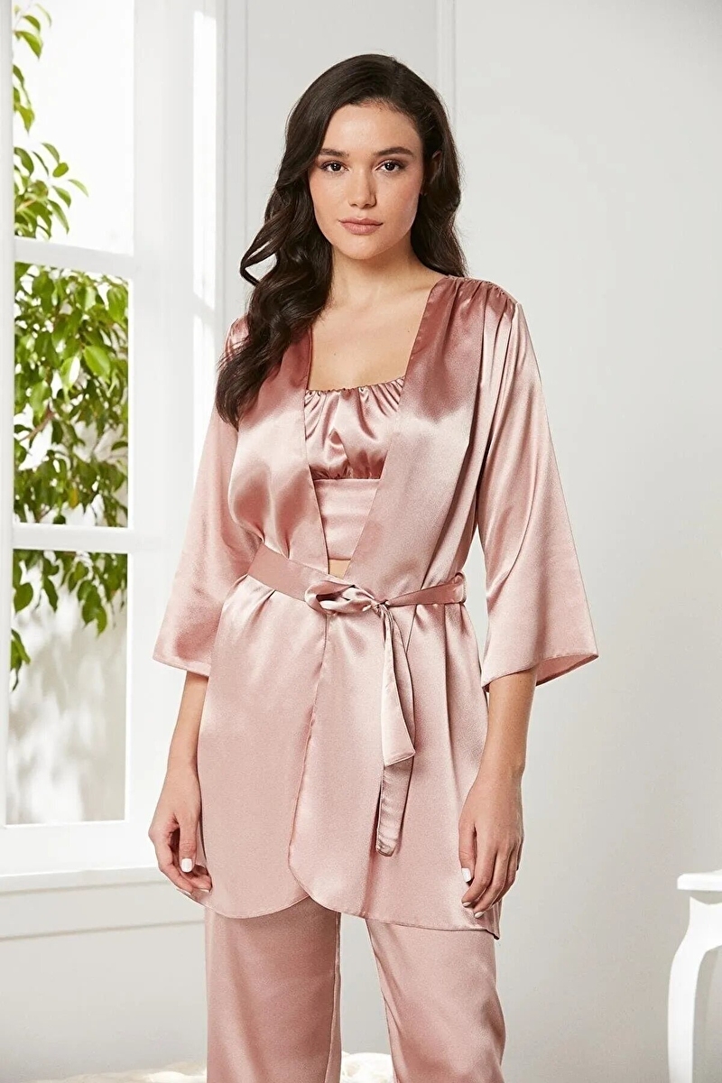 Pierre Cardin Kadın Saten 3'lü Pijama Takımı