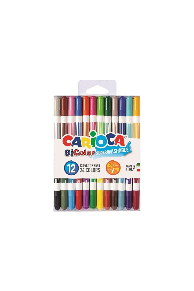 Carioca Bicolor Süper Yıkanabilir Çift Taraflı Keçeli Boya Kalemi 12li 24 renk