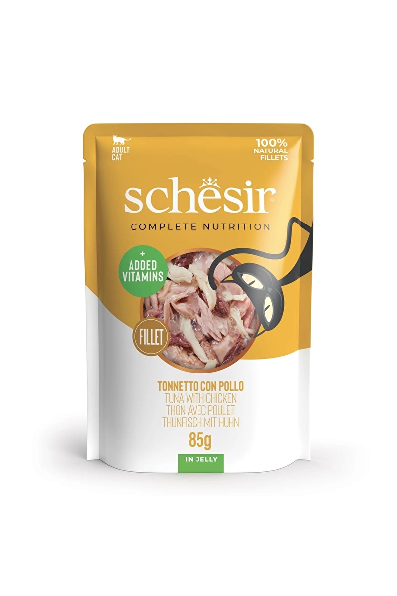 Schesir Jelly Ton Balıklı ve Tavuklu Jöle İçinde Yetişkin Kedi Pouch 85 g