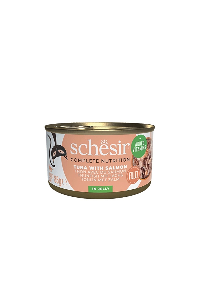 Schesir Tam ve Dengeli Ton Balığı ile Somonlu Jöle İçinde Kedi Konservesi 85 g