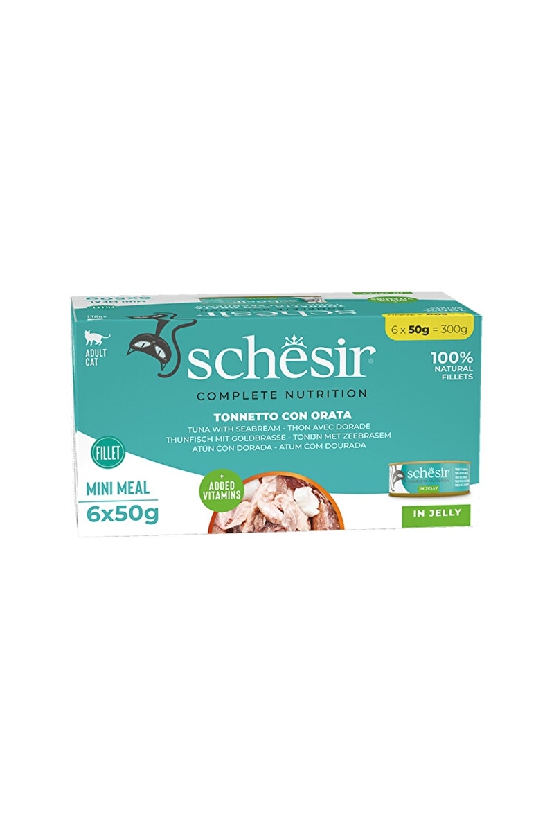 Schesir Tam ve Dengeli Ton Balığı ile Çipuralı Jöle İçinde Kedi Konservesi Multipack 6x50 g