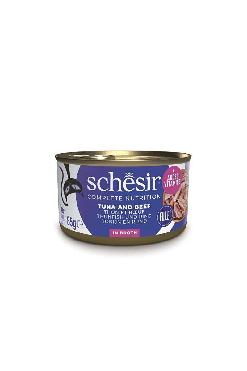 Schesir Ton Balıklı Sığır Filetolu ve Pirinçli Pişirme Suyunda Yetişkin Kedi Konservesi 85 g