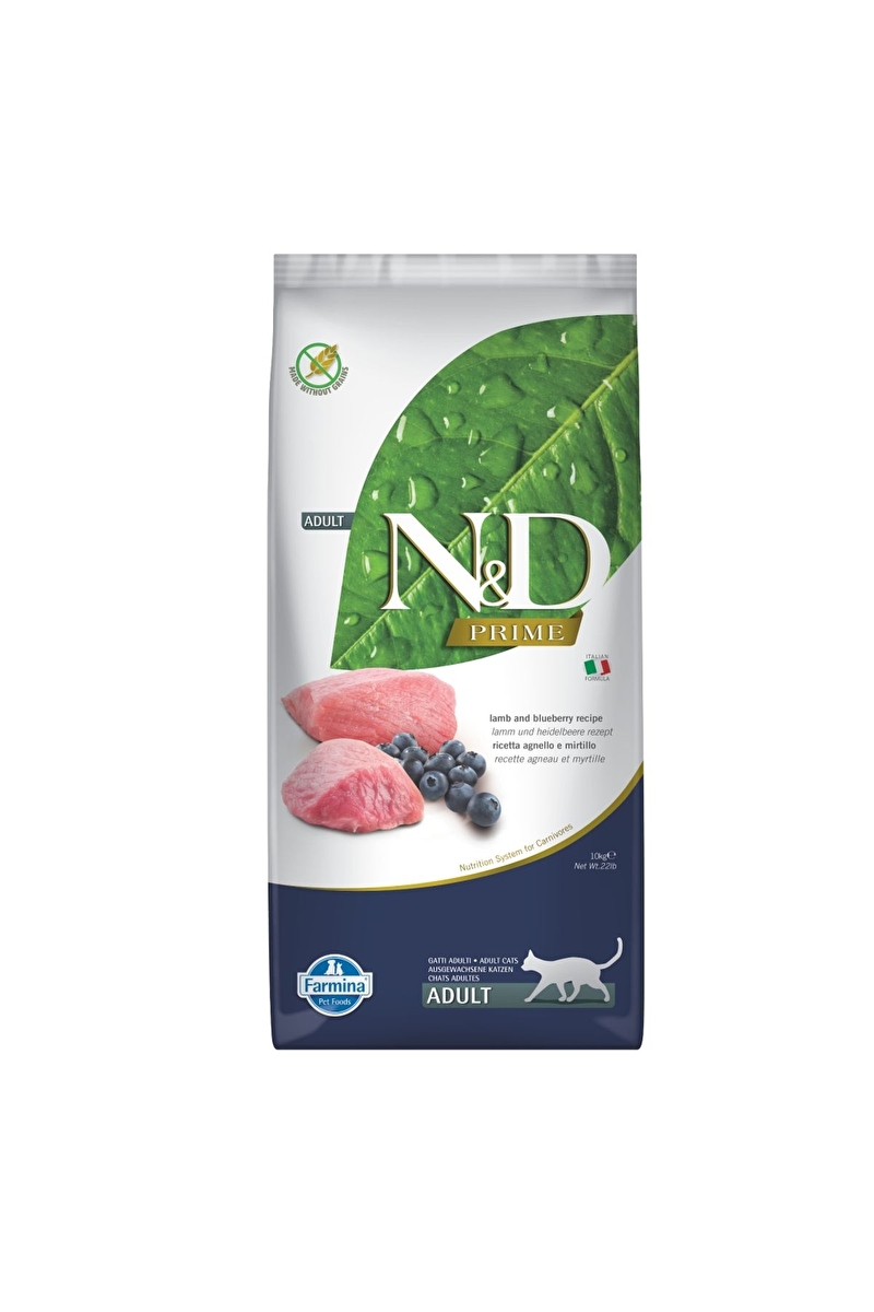 N&D Prime Tahılsız Kuzu Etli ve Yaban Mersinli Yetişkin Kedi Maması 10 Kg