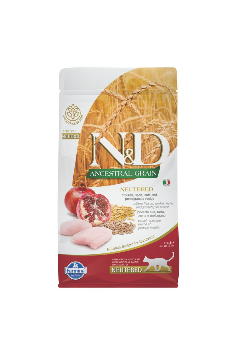 N&D Ancestral Grain Tavuklu ve Narlı Ata Tahıllı Kısırlaştırılmış Kedi Maması 1,5 kg