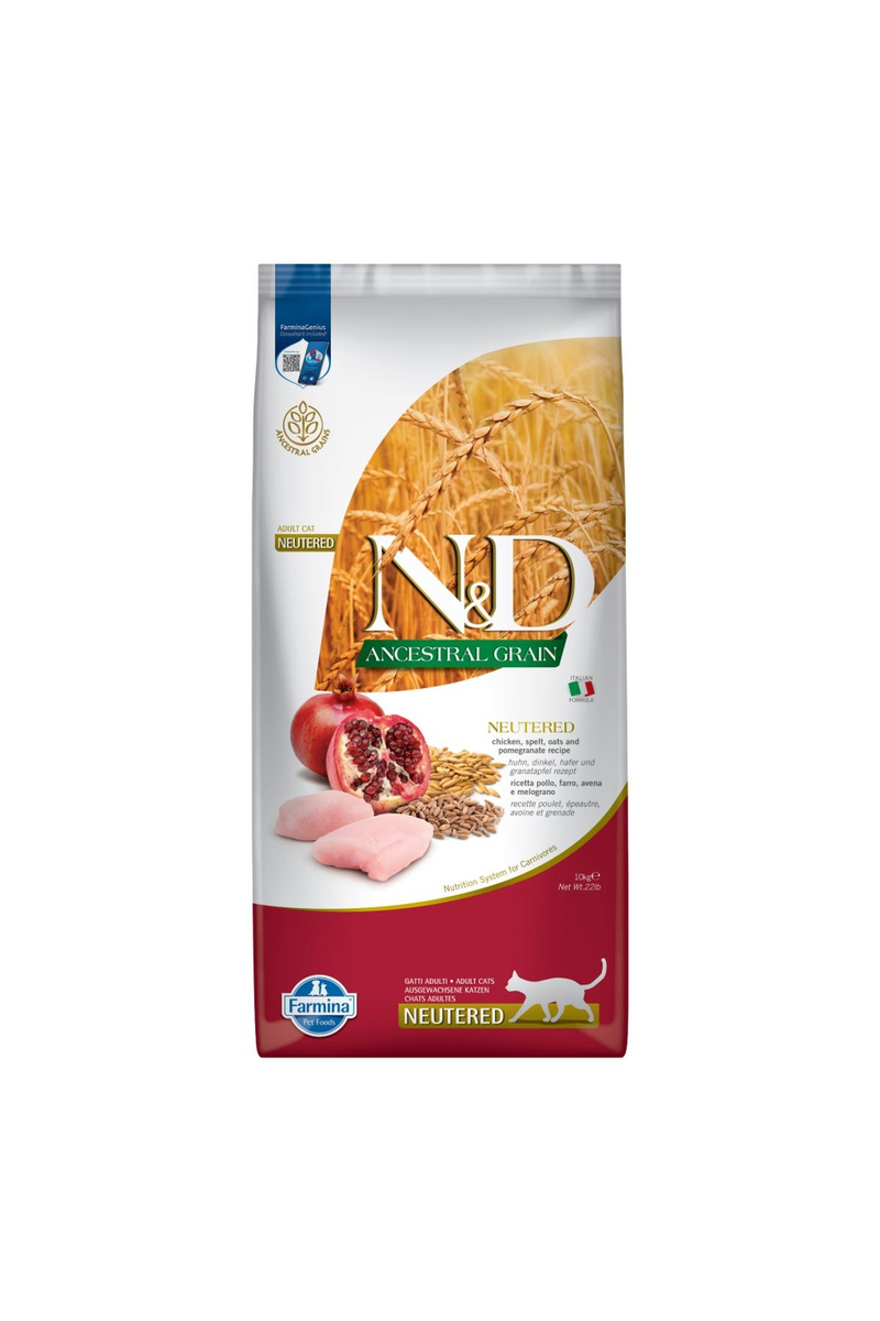 N&D Ancestral Grain Tavuklu ve Narlı Ata Tahıllı Kısırlaştırılmış Kedi Maması 10 kg