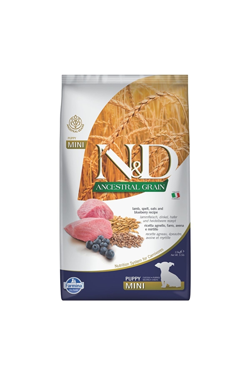 N&D Ancestral Grain Kuzu Etli ve Yaban Mersinli Küçük Irk Ata Tahıllı Yavru Köpek Maması 2,5kg