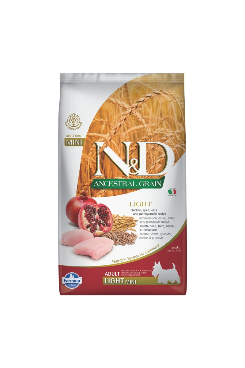 N&D Ancestral Grain Light Tavuklu ve Narlı Ata Tahıllı Küçük Irk Yetişkin Köpek Maması 2,5 kg