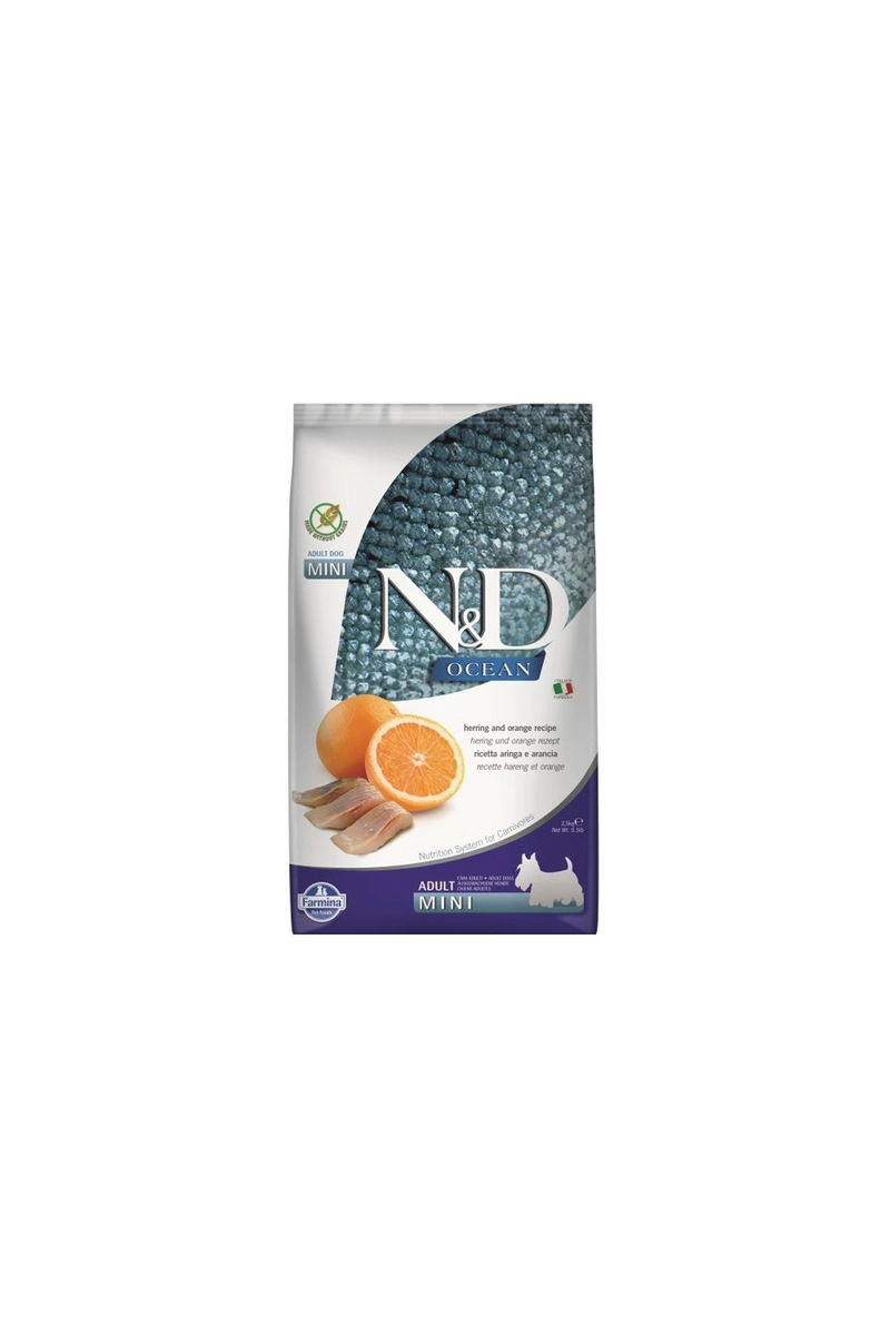 N&D Ocean Ringa Balıklı ve Portakallı Tahılsız Küçük Irk Yetişkin Köpek Maması 2,5 kg