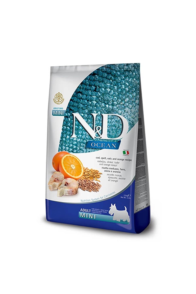 N&D Düşük Tahıllı Balık-Portakallı Mini Yetişkin Köpek Maması 2.5 Kg