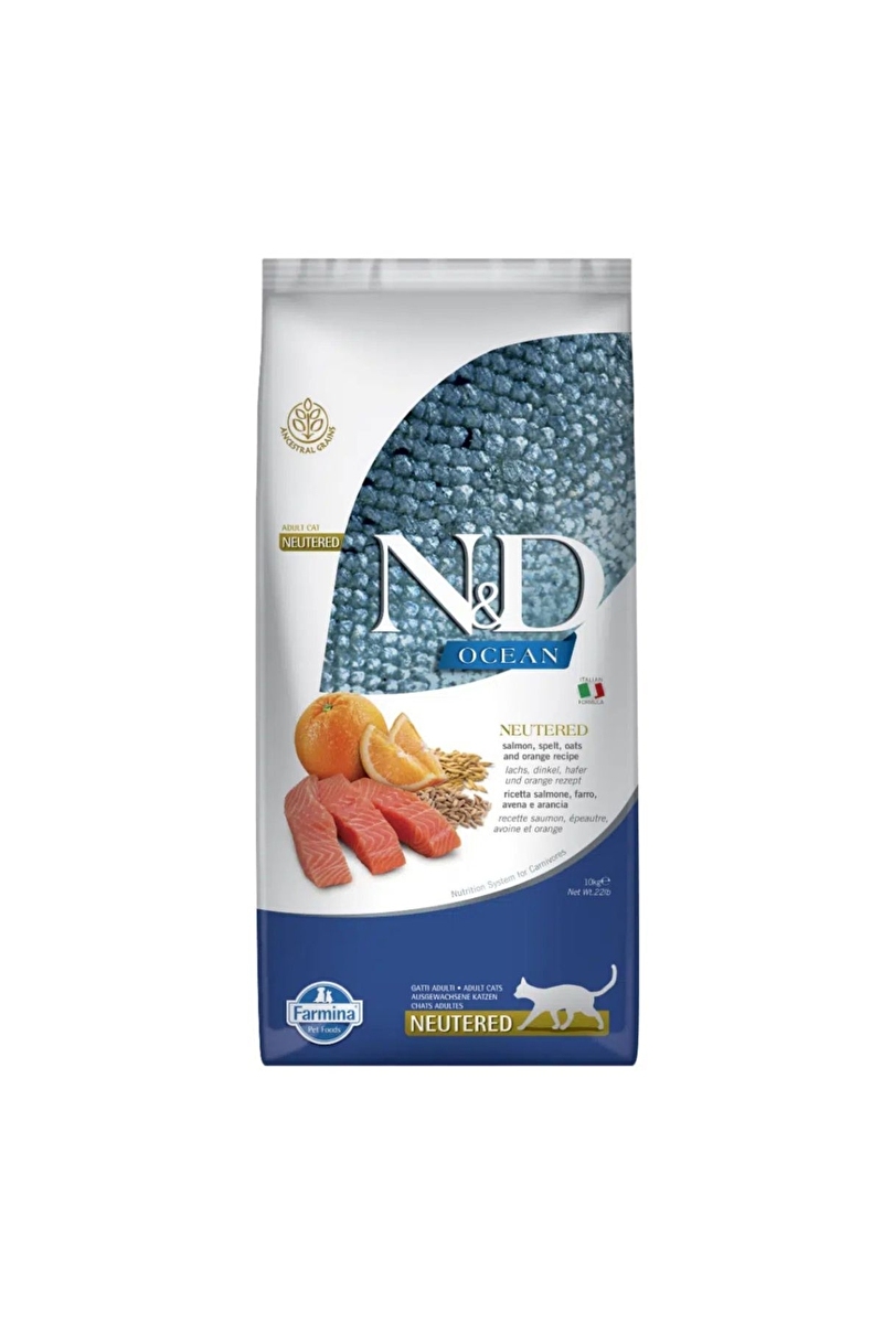 N&D Ocean Somonlu ve Portakallı Ata Tahıllı Kısırlaştırılmış Kedi Maması 10kg