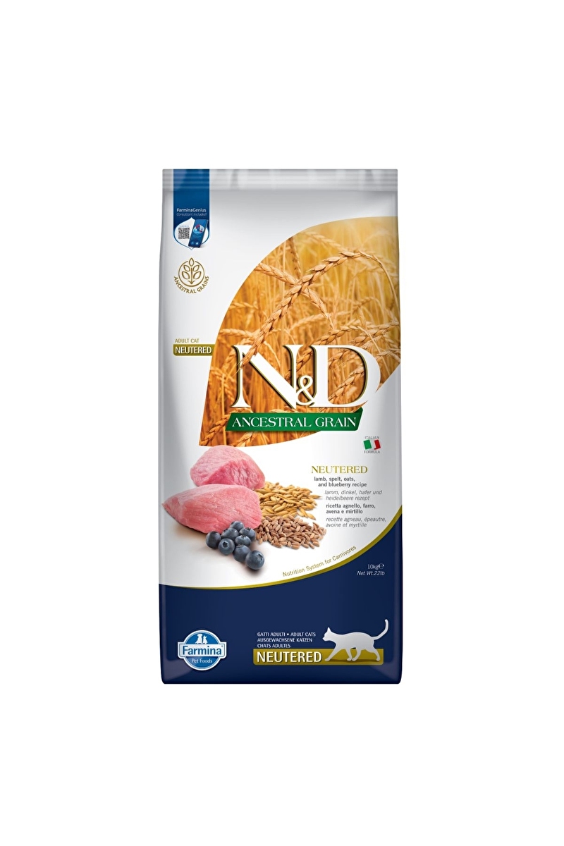 N&D Ancestral Grain Kuzu Etli ve Yaban Mersinli Ata Tahıllı Kısırlaştırılmış Kedi Maması 10kg
