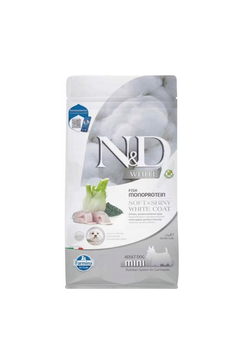 N&D White Levrek Spirulina ve Rezeneli Küçük Irk Yetişkin Köpek Maması 2 kg