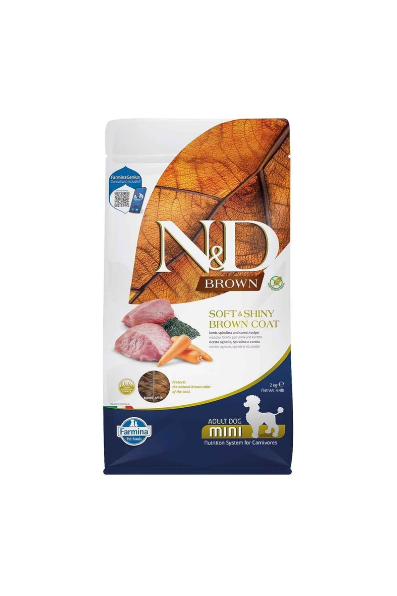 N&D Brown Kuzu Etli Spirulina ve Havuçlu Küçük Irk Yetişkin Köpek Maması 2 kg
