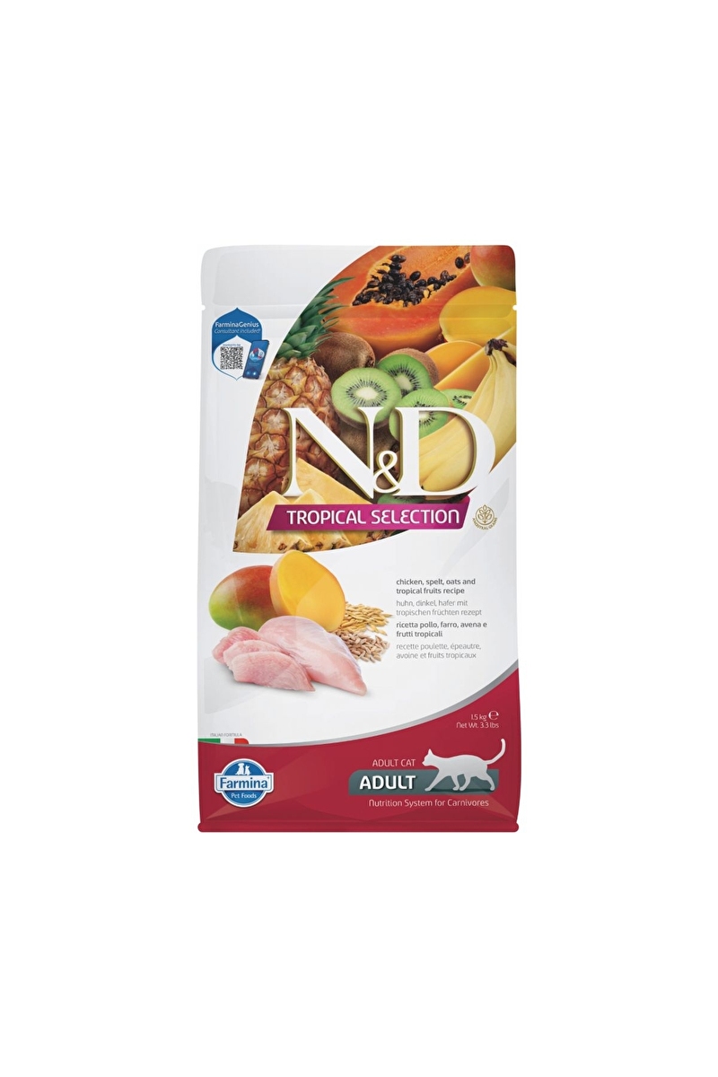 N&D Tropical Selection Tavuklu ve Tropikal Meyveli Yetişkin Kedi Maması 1,5kg