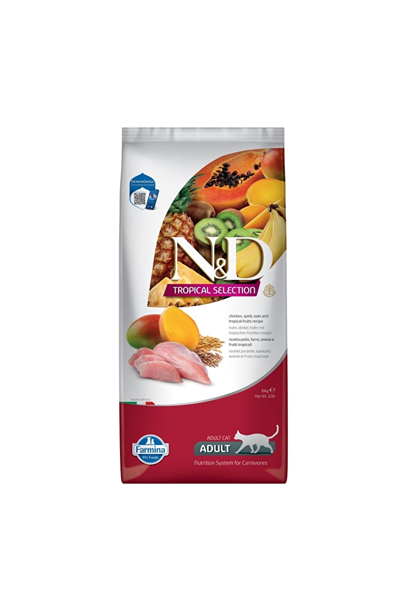 N&D Tropical Selection Tavuklu ve Tropikal Meyveli Yetişkin Kedi Maması 10kg