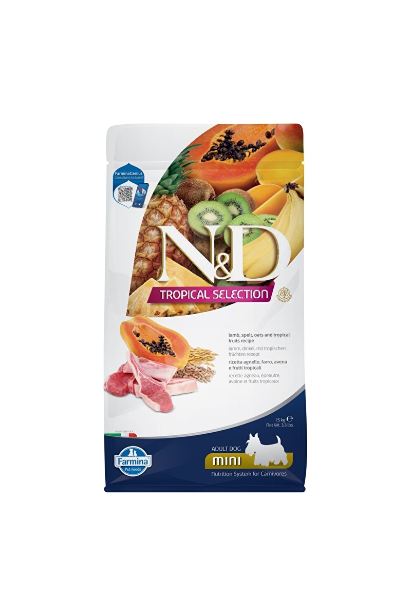 N&D Tropical Selection Kuzu Etli ve Tropikal Meyveli Mini Irk Yetişkin Köpek Maması 1,5kg