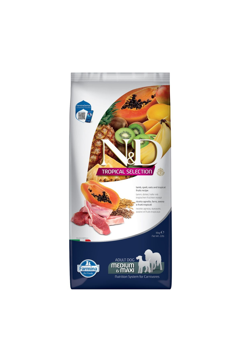 N&D Tropical Selection Kuzu Etli ve Tropikal Meyveli Orta ve Büyük Irk Yetişkin Köpek Maması 10 kg