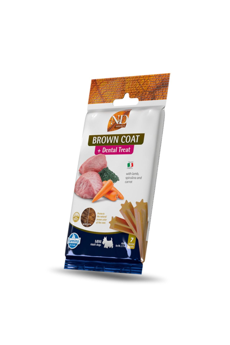 N&D Brown Coat Kuzu Spirulina ve Havuçlu Küçük Irk Yetişkin Köpek Ödül Maması 60 g