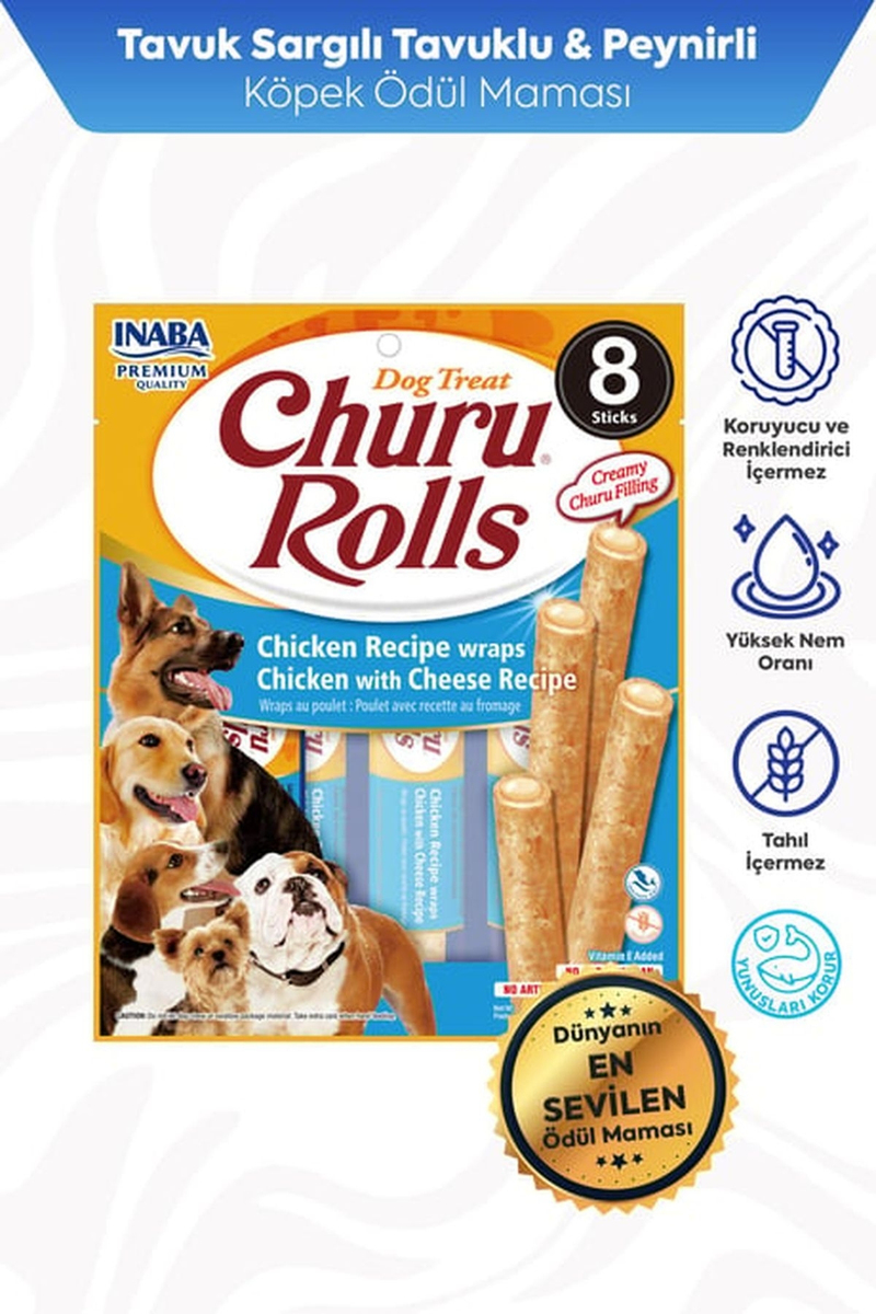 Churu Rolls Sticks Tavuk Sargılı & Peynirli Köpek Ödül Maması