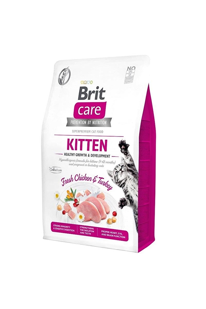 Brit Care Yavru Kediler, Hamile Veya Emziren Kediler İçin, Tahılsız, Hipoalerjenik, Taze Tavuk Ve Hindi Etli Kuru Mama 2 kg