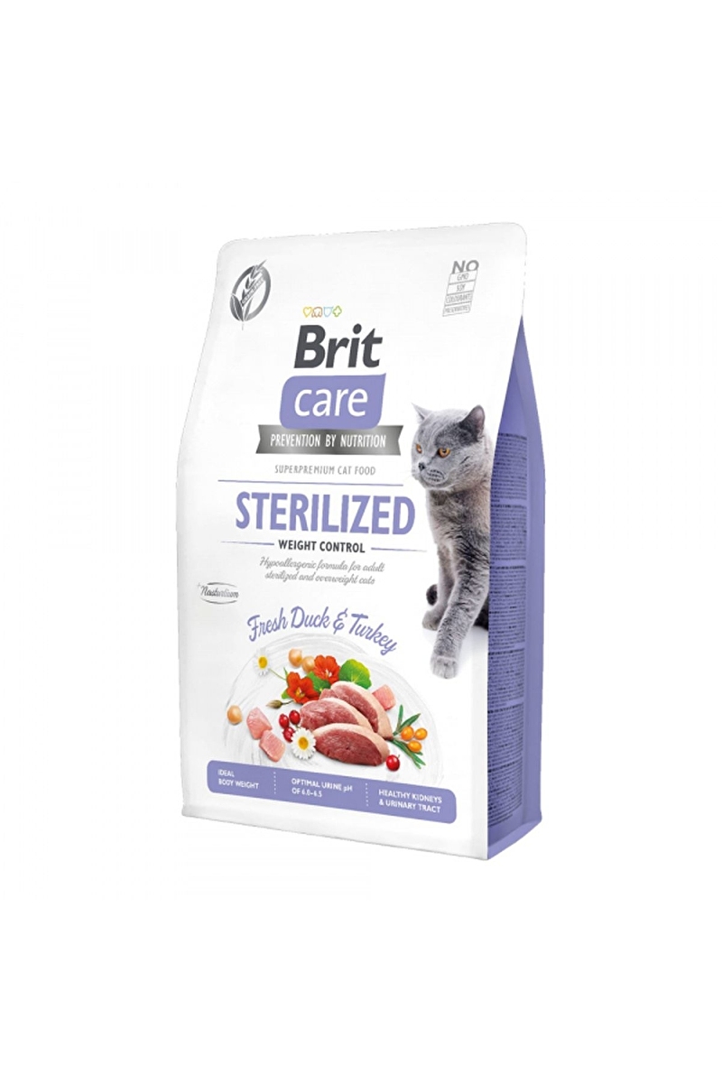 Brit Care Kilo Kontrolü İhtiyacı Olan Kısırlaştırılmış Kediler İçin, Tahılsız, Hipoalerjenik, Taze Ördek Etli Ve Hindi Etli Kuru Mama 2 kg