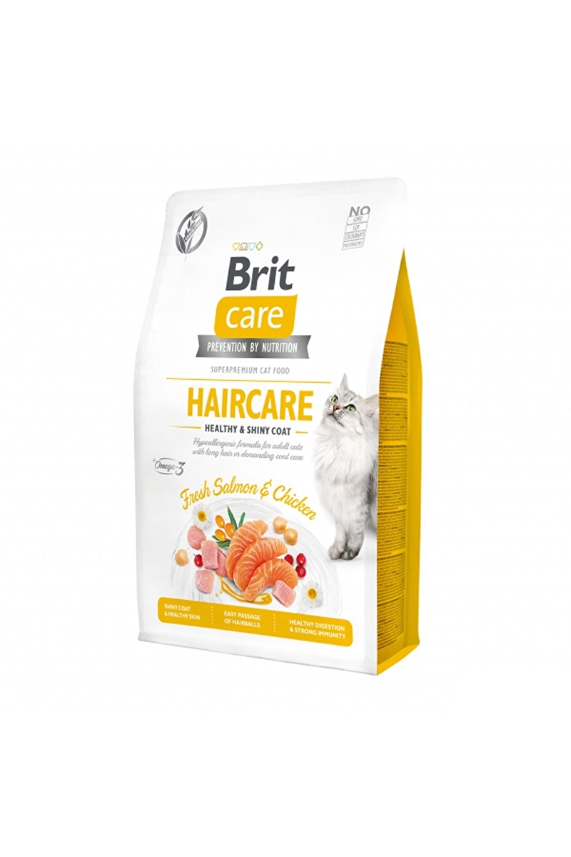 Brit Care Sağlıklı Cilt ve Parlak Tüy Bakımı, Yetişkin Kediler İçin Tahılsız, Hipoalerjenik, Taze Somonlu ve Tavuk Etli Kuru Mama 2 kg