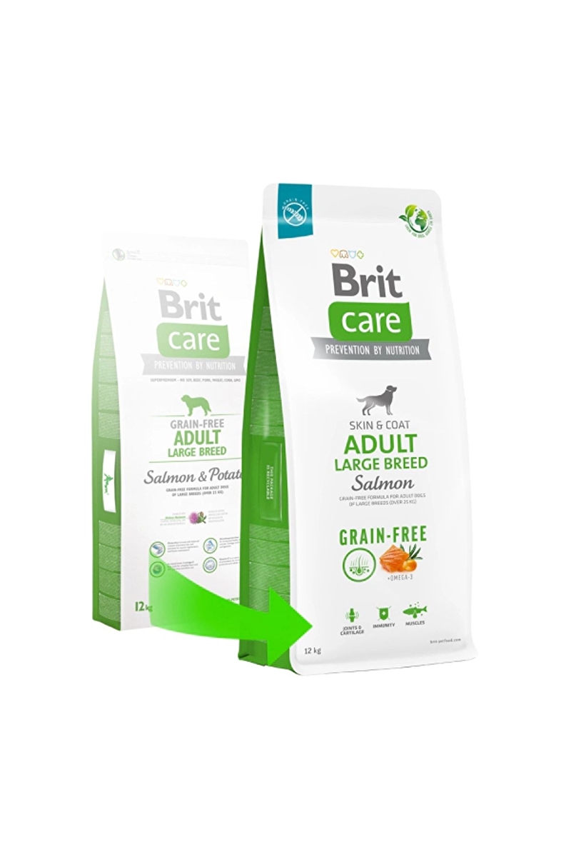 Brit Care Deri Ve Tüy Hassasiyeti Olan, Büyük Irk Yetişkin Köpekler İçin, Tahılsız, Somonlu Kuru Mama 12 kg