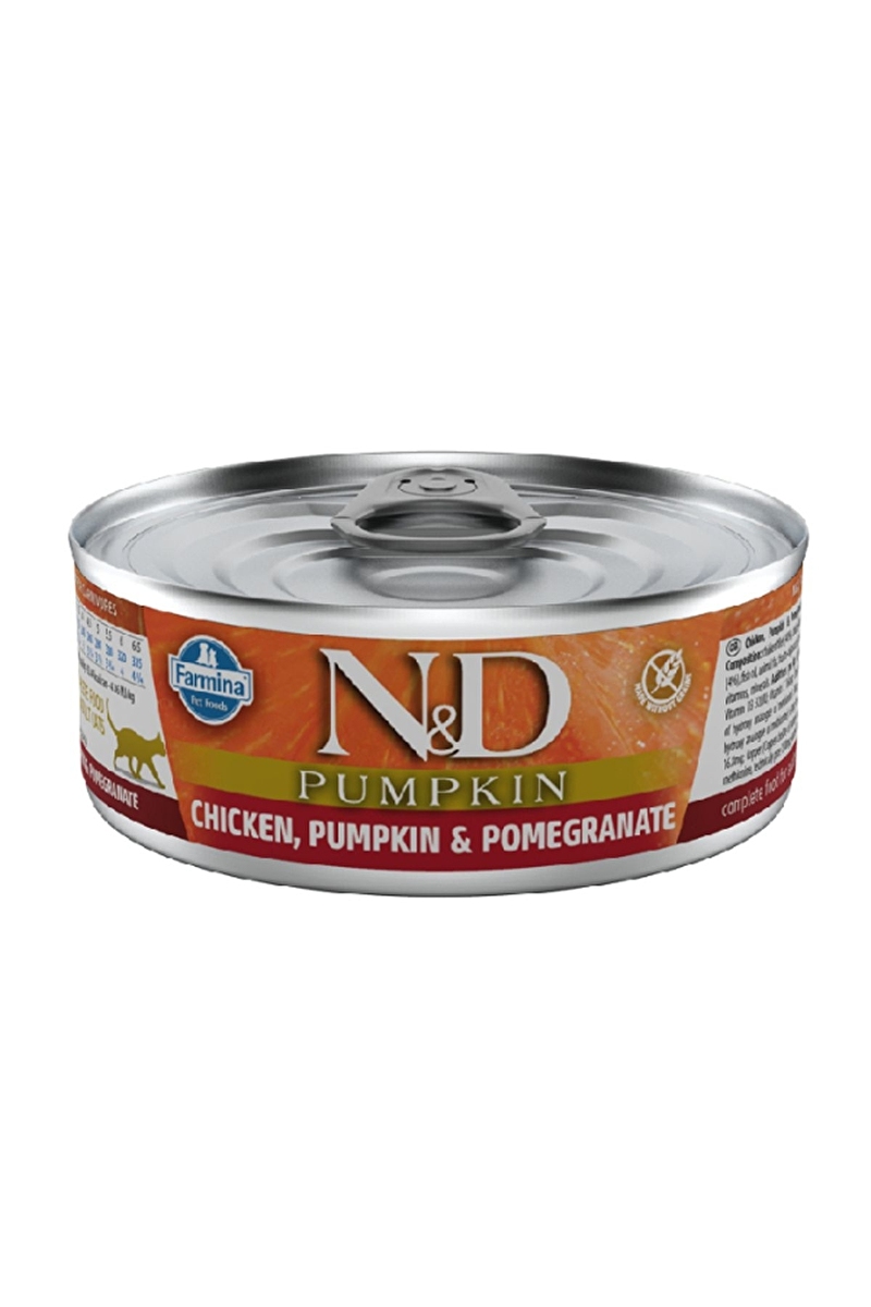 N&D Pumpkin Balkabaklı Tavuklu ve Narlı Tahılsız Yetişkin Kedi Konservesi 70g