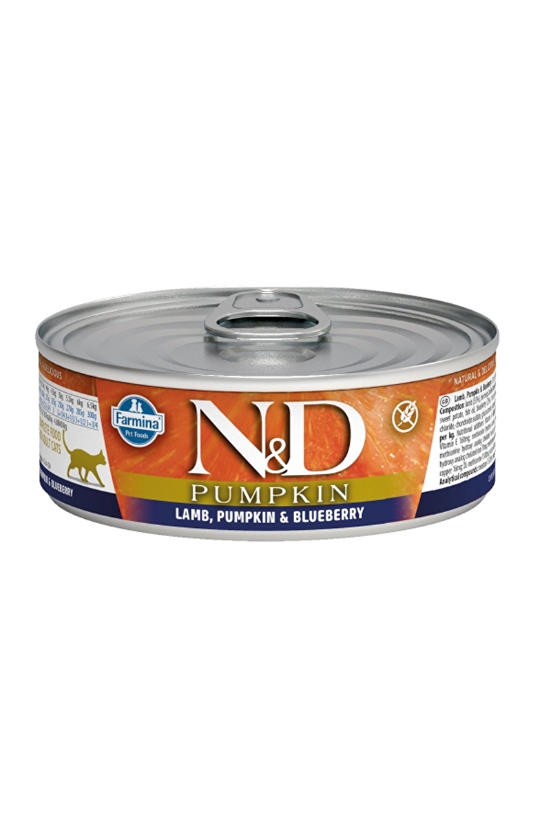 N&D Pumpkin Balkabaklı Kuzulu ve Yaban Mersinli Tahılsız Yetişkin Kedi Konservesi 70g