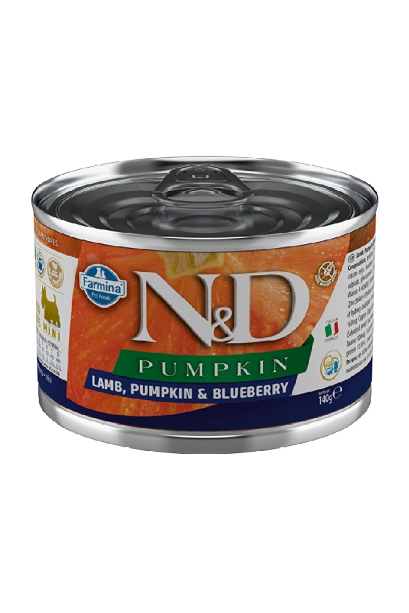 N&D Pumpkin Bal Kabaklı Kuzulu ve Yaban Mersinli Küçük Irk Tahılsız Yetişkin Köpek Konservesi 140g