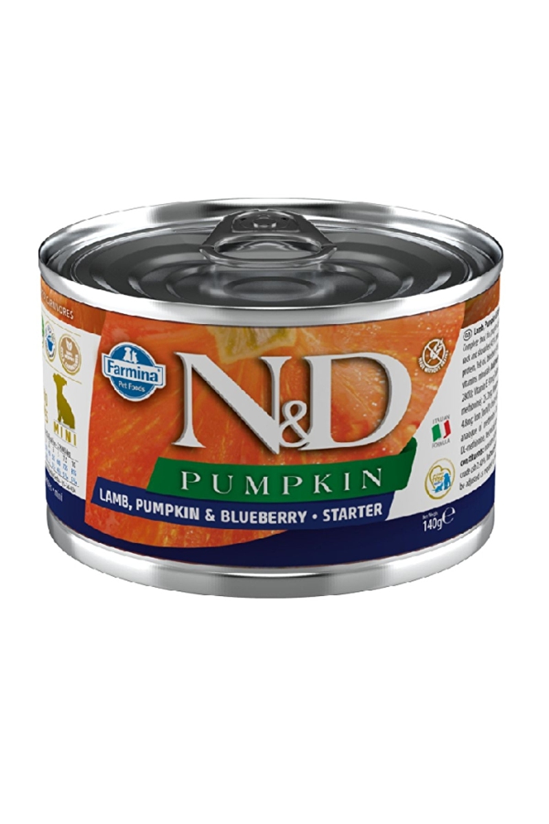 N&D Pumpkin Starter Kuzulu Yaban Mersinli Tahılsız Küçük Irk Yavru Köpek Konservesi 140g