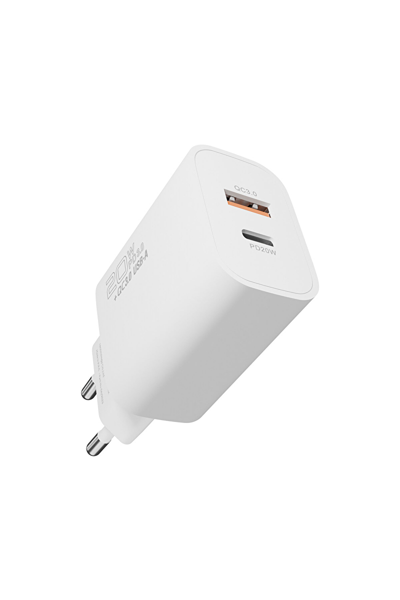 S-link SL-EC60 20W PD3.0/Quick Charge QC3.0 Type USB-C +USB A Hızlı Beyaz Ev Şarj Adaptör