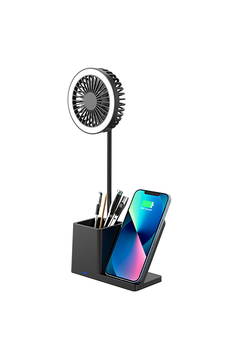 S-link SL-M9055 Siyah TypeC 10W Kablosuz Şarj Cihazı Fanlı Kalemlikli Masa Lambası