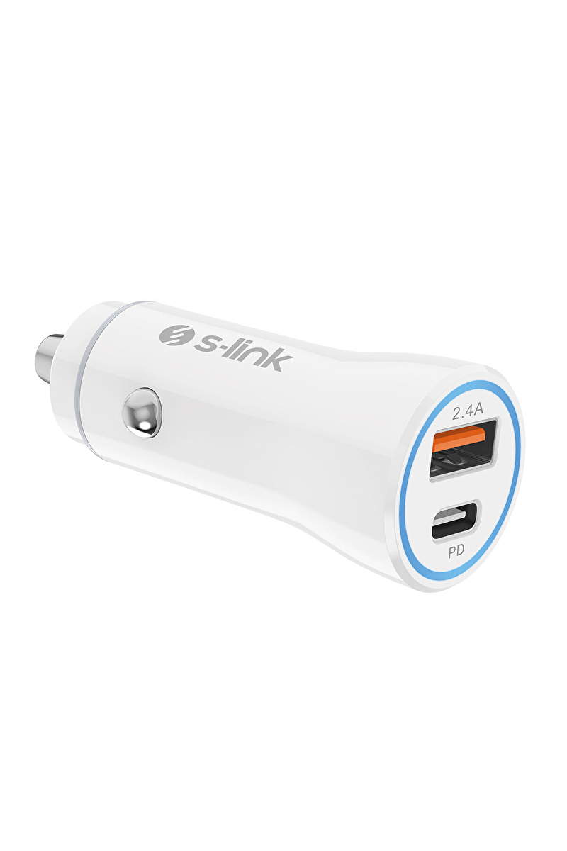 S-link SL-AC55PD 32W PD + USB QC3.0 Beyaz Araç Şarj Cihazı