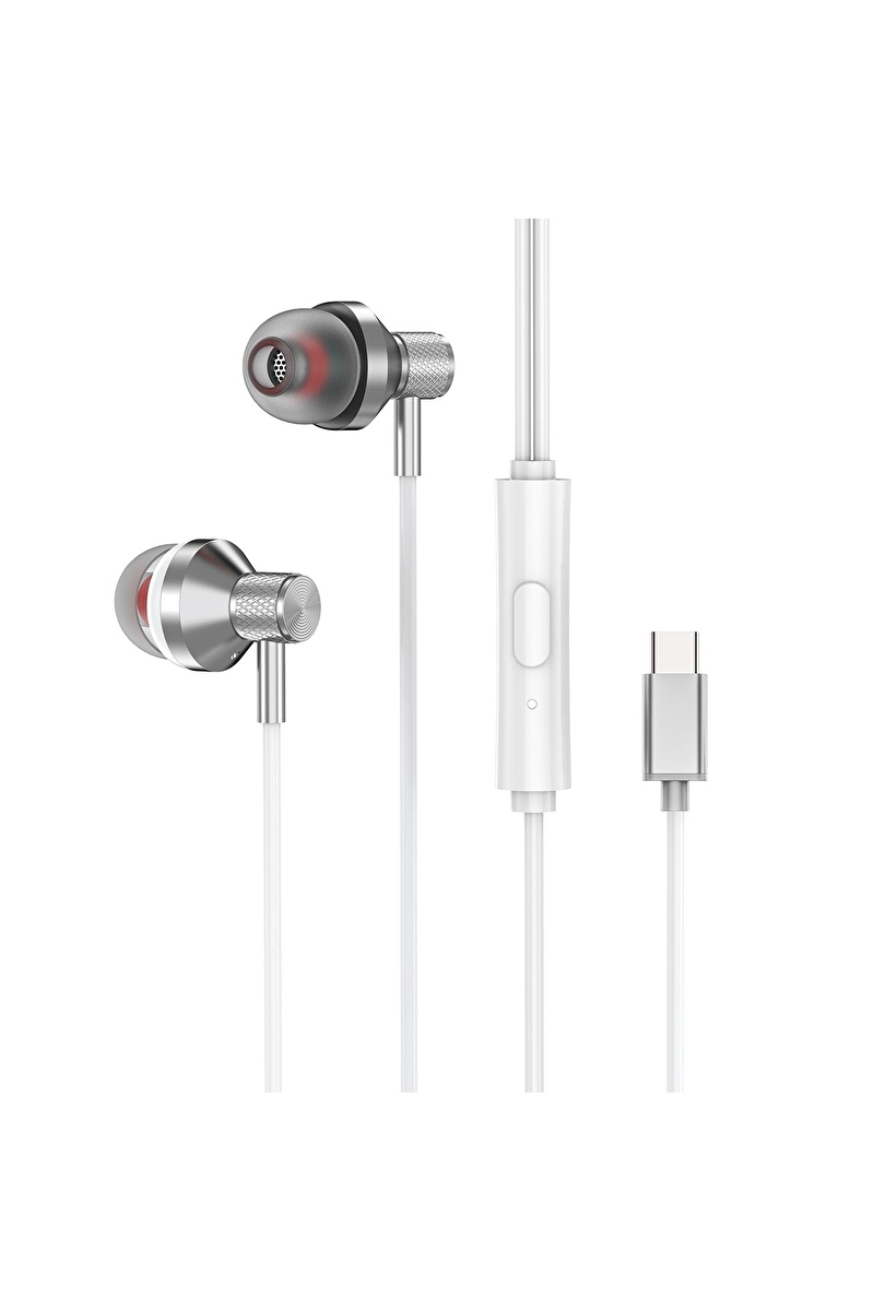 S-link SL-TPK03 TypeC Telefon Uyumlu Metal Beyaz Kulak İçi Mikrofonlu Kulaklık