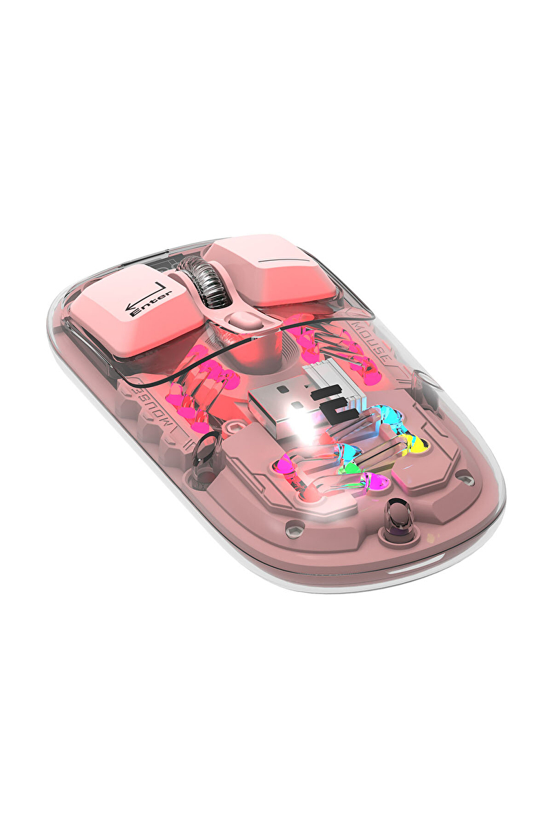 Everest SM-BT89 OPAL Şarj Edilebilir Sessiz Pembe Transparan RGB 2in1 2BT ve 2.4GHz Kablosuz Mouse