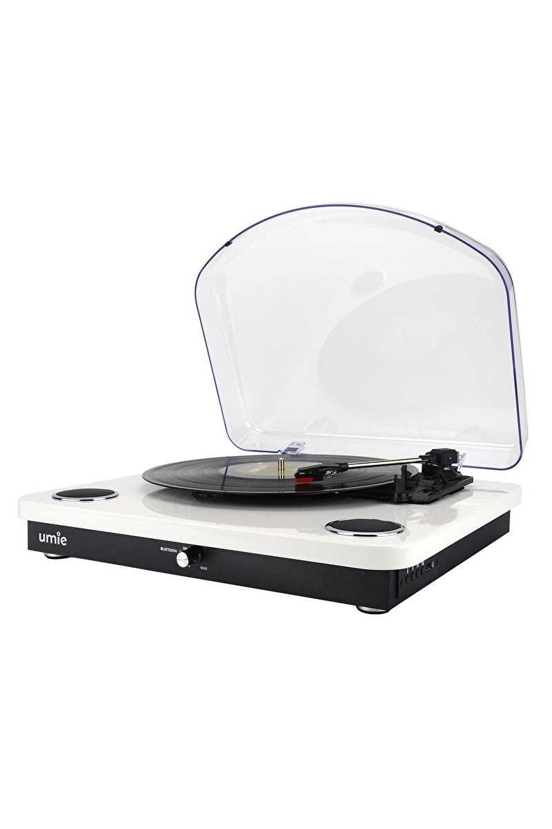 UMİE Bemol Beyaz Piano Kablama 10W BT İN, BT OUT, RCA, USB Özellikli Nostaljik Pikap