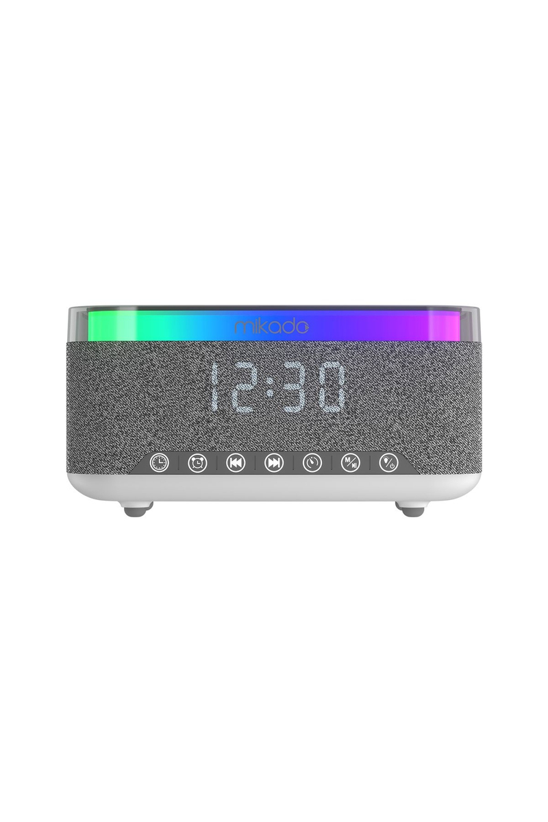 Mikado MD-W10 1200mAh 10W Gri BT, USB, Kablosuz Şarjlı RGB-Gece Lambası Özellikli Alarmlı Saat Speaker