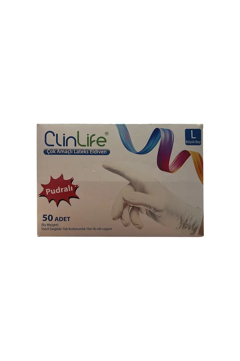 Clinlife Pudralı Latex Eldiven 50'li Large