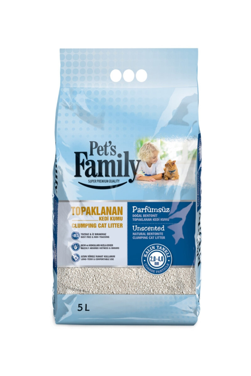 Pets Family Kedi Kumu Naturel Kalın Bentonit 5 L