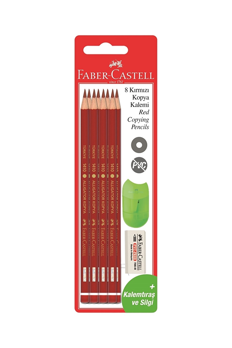 Faber Castell 8'li Kırmızı Kopya Kalemi (Silgi ve Kalemtraş Hediyeli)