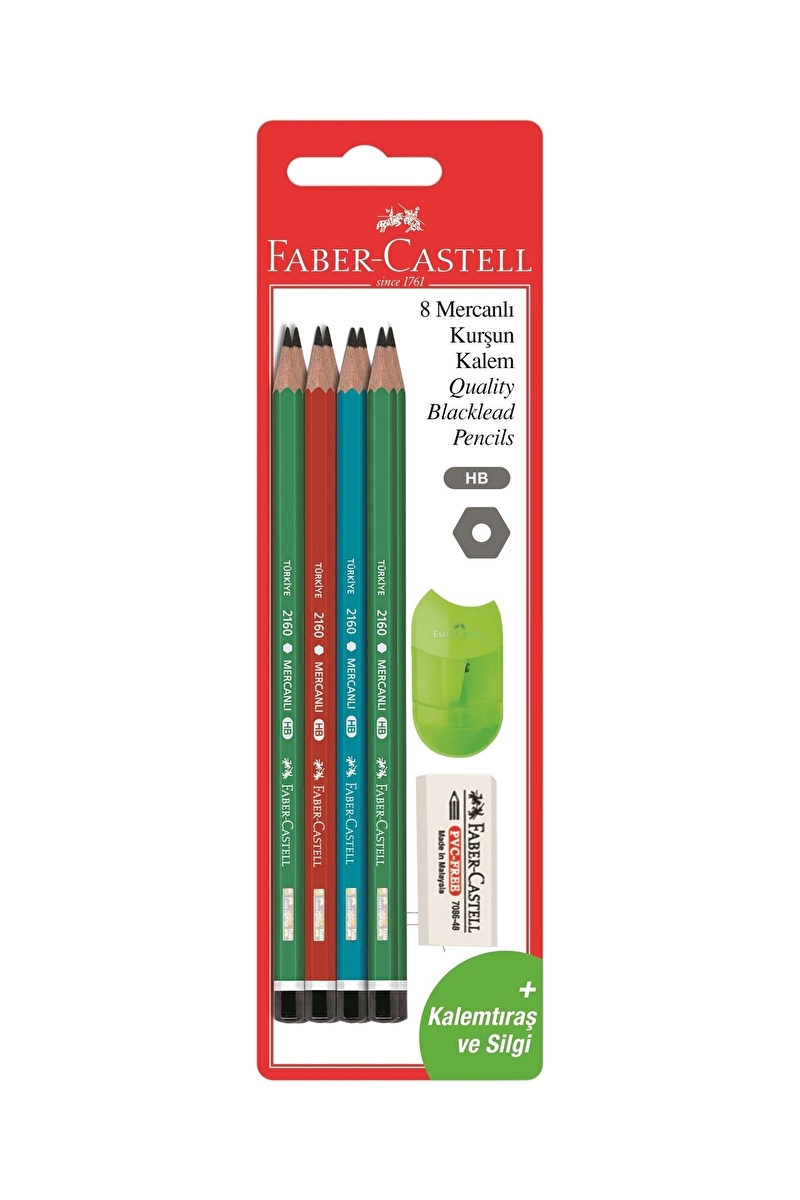 Faber Castell Mercanlı 8'li Kurşun Kalem (Silgi ve Kalemtraş Hediyeli)