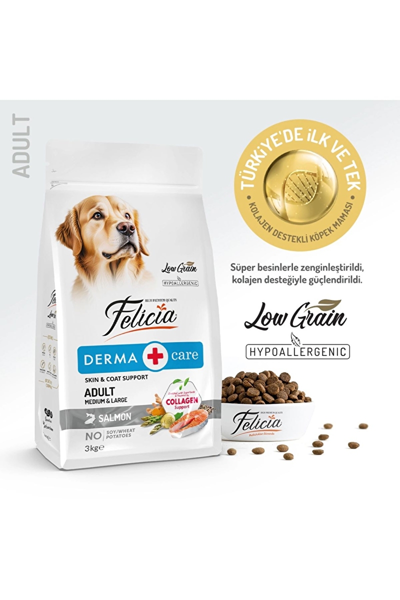 Felicia 3 Kg Kolajenli Somonlu Az Tahıllı M/Large Yetişkin Köpek Maması