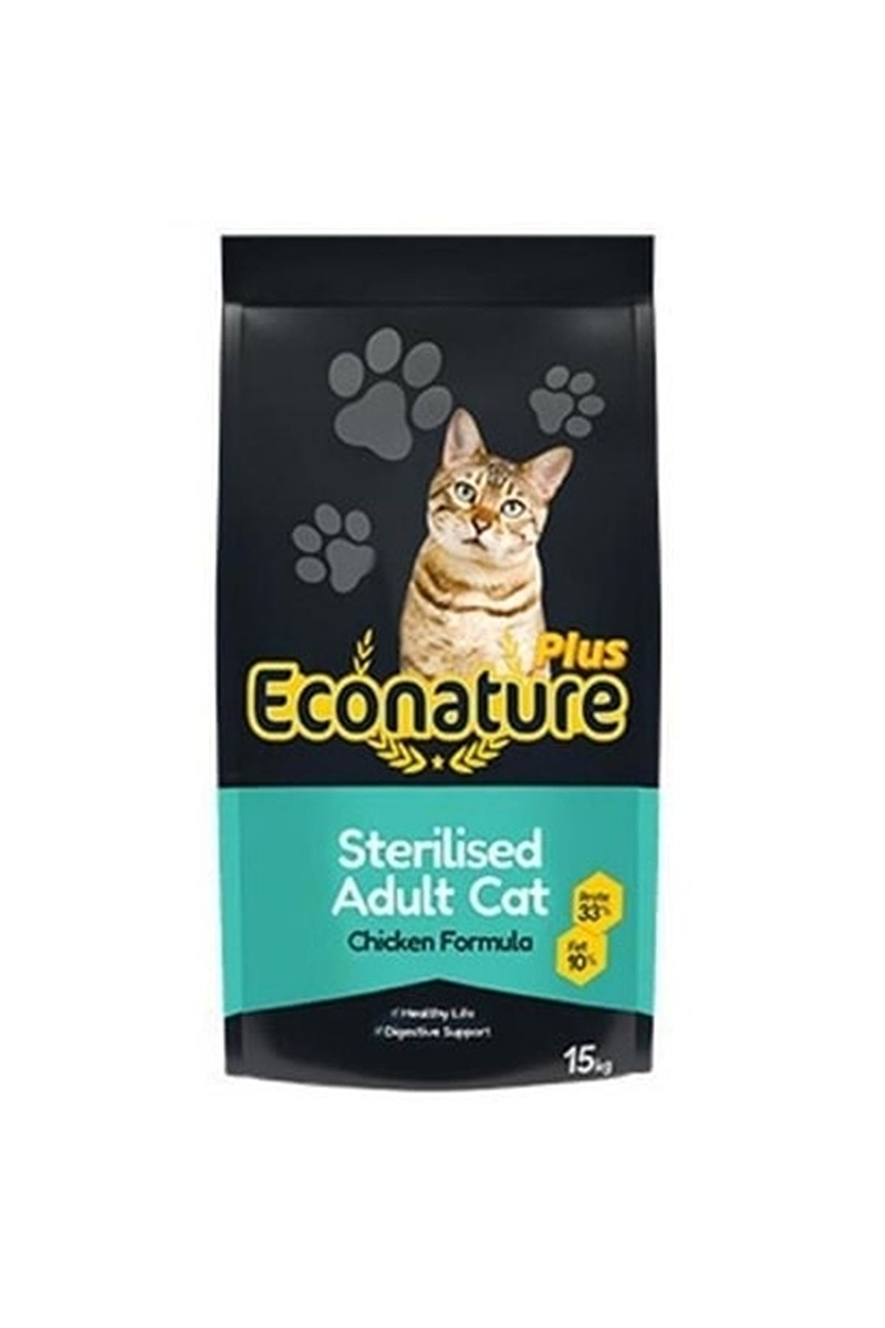 Econature Plus Kısırlaştırılmış Kuru Kedi Maması Sterilised Tavuk Etli 15 kg 13,5+1,5 kg Bonus Pa