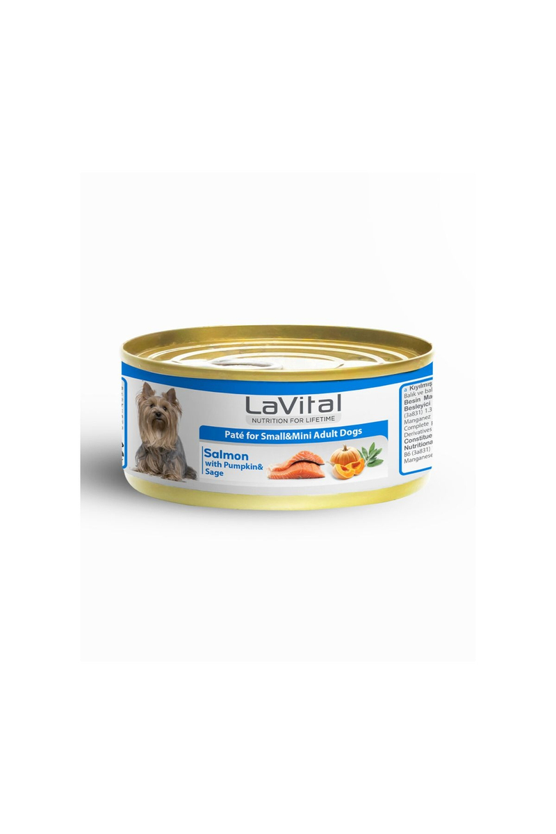 Lavital Somonlu, Balkabaklı ve Adaçaylı Mini Irk Yetişkin Köpek Konservesi 85GR