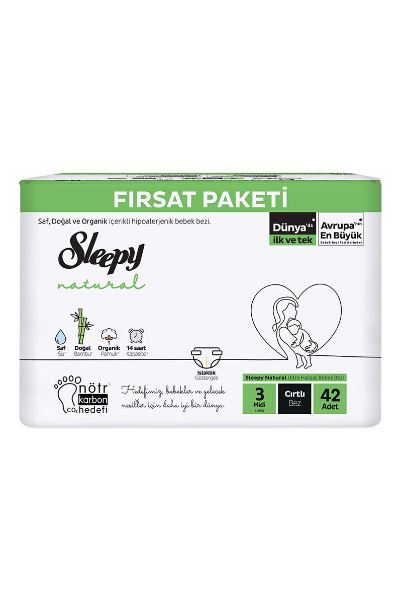 Sleepy Natural Fırsat Paketi Midi (3) 42 Adet Bebek Bezi