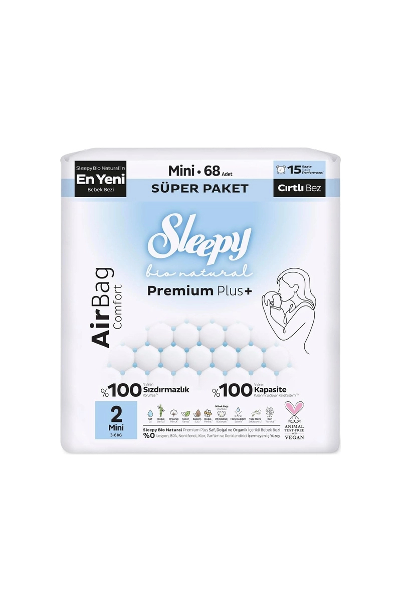 Sleepy Bio Airbag Süper Mini (2) 68 Adet 3-6 kg Bebek Bezi