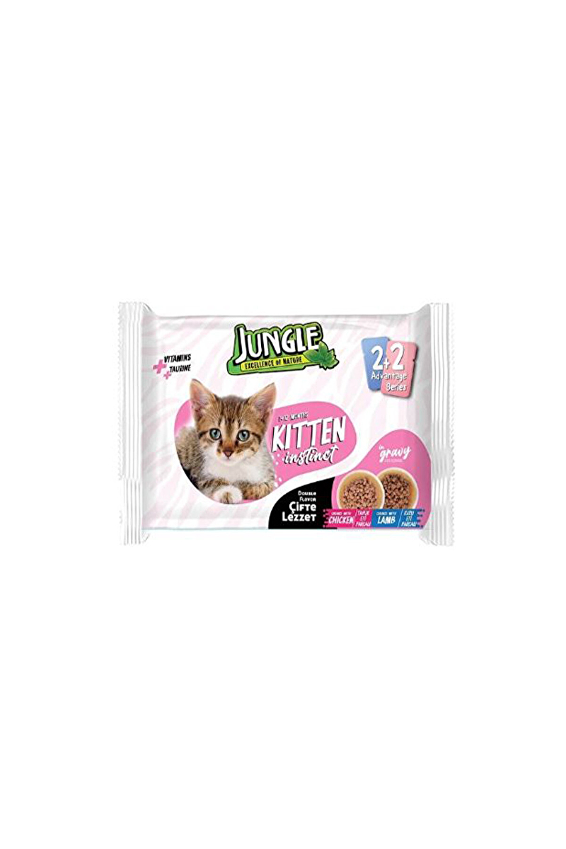 Jungle 4*100 Gr. Çift Lezzet Pouch Yavru Kedi Tavuk-Kuzu