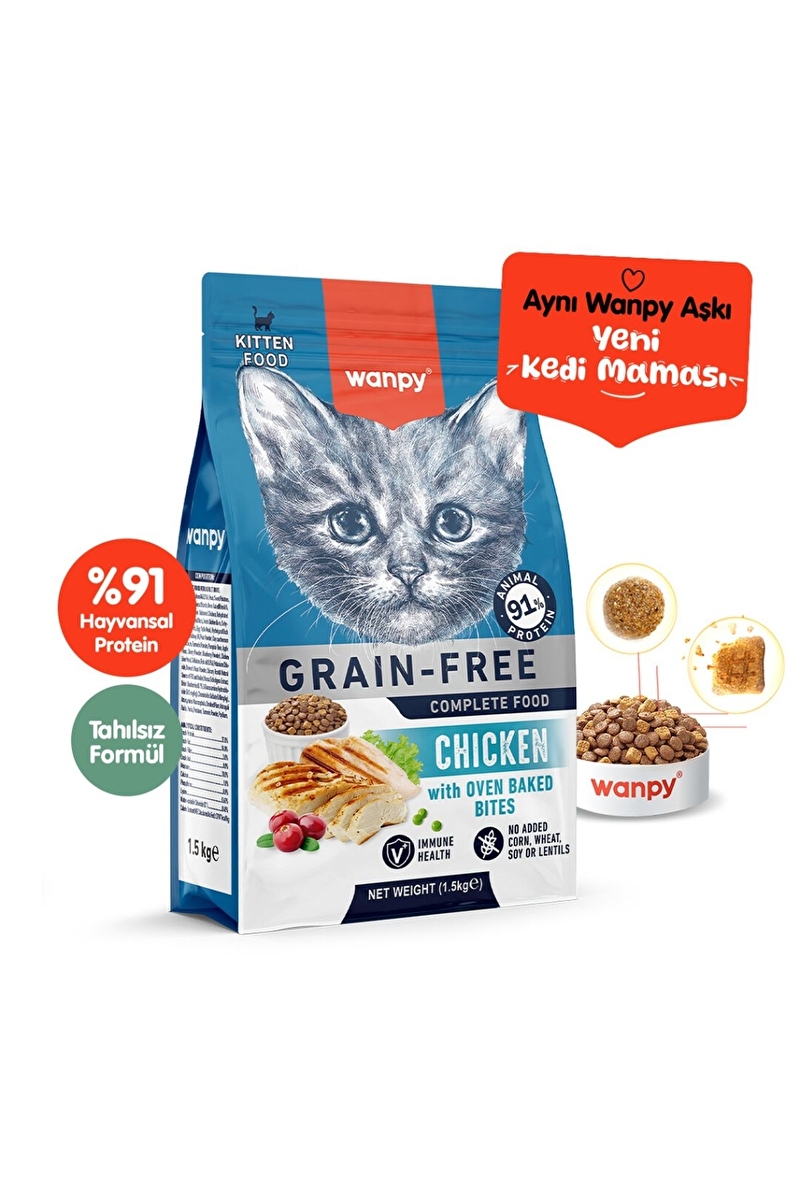 Wanpy Tahılsız Tavuklu Yavru Kedi Maması 1,5 kg