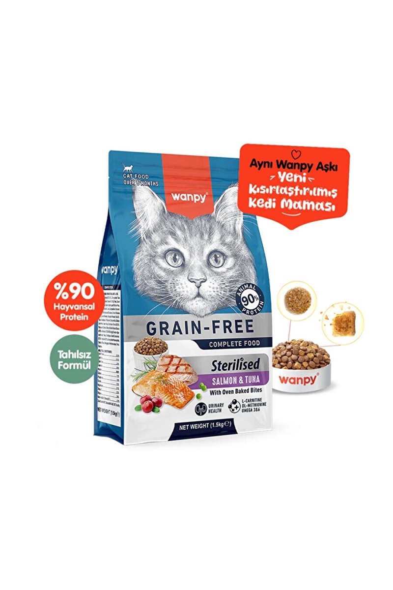 Wanpy Tahılsız Somon&Tuna Kısırlaştırılmış Kedi Maması 1,5 kg